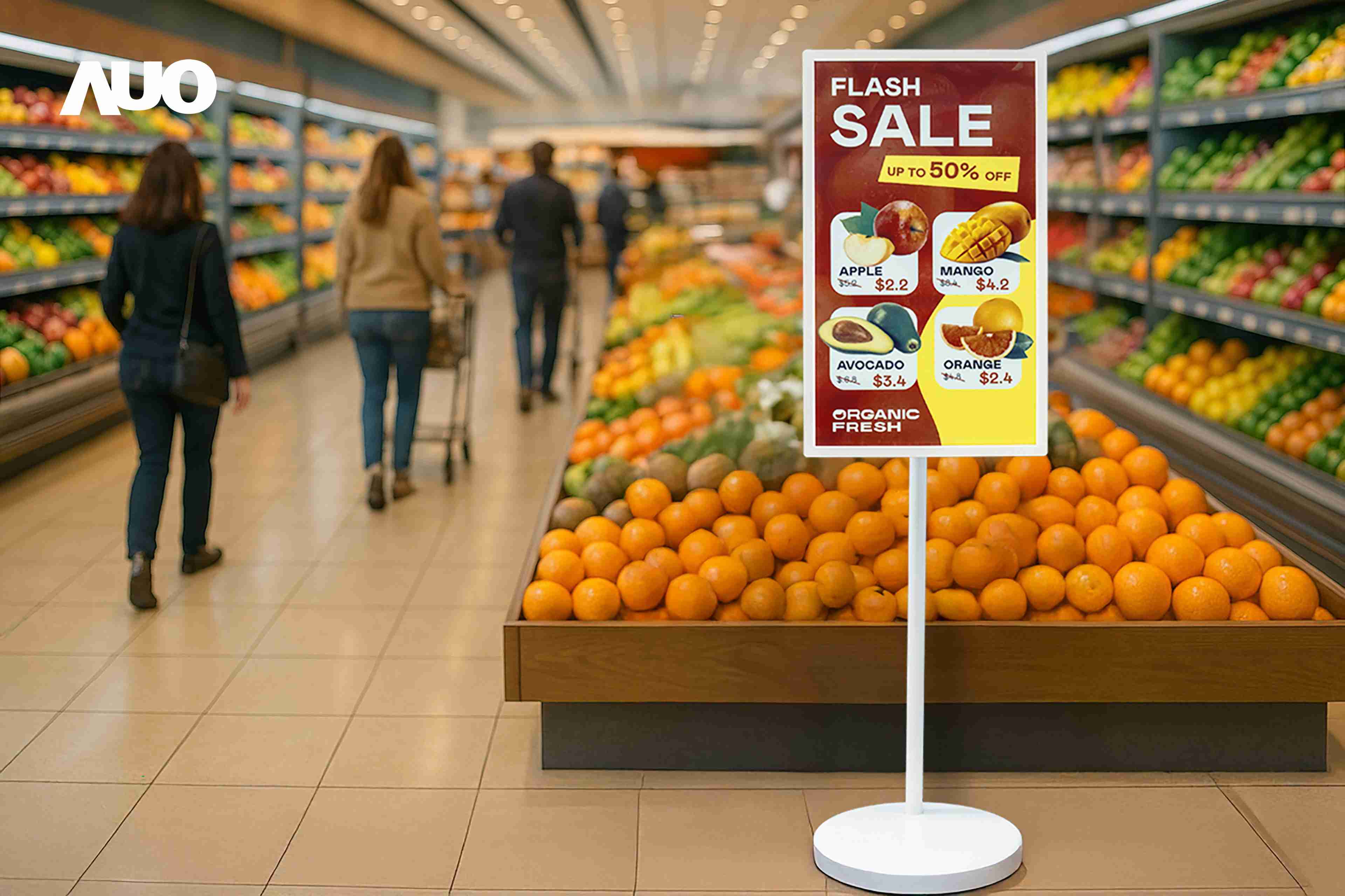 达擎首亮相低功耗、、全彩的〝aecoPost电子纸解决方案〞，，，仅在更新画面时需要微量的电力驱动，，，无需布建电线的便捷设计，，，使其可灵活应用、、、、随意置放，，，并可透过云端或行动装置app，，轻松管理及排程广告内容，，晋升店头营销利器。。。。